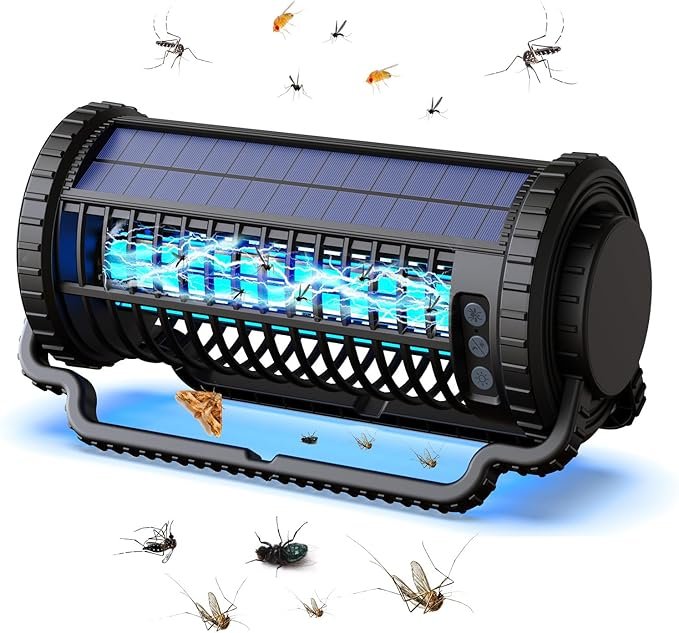 Solar Bug Zapper Outdoor, 4800V Effective Mosquito Zapper Indoor, Cordless Rechargeable Fly Zapper with 4000mAh Battery, IP66 Waterproof Insect Zapper for Outside, Patio, Backyard, Garden